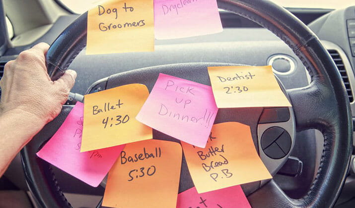 Sticky notes on steering wheel
